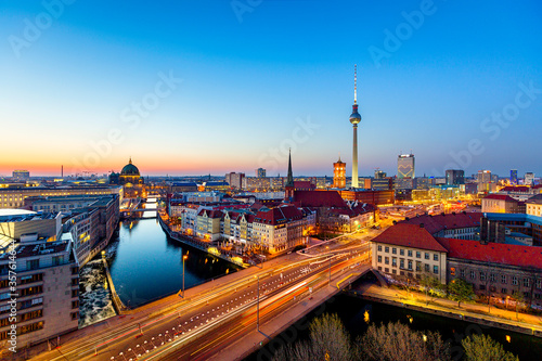 Berlin sunset cityscape view with television tower