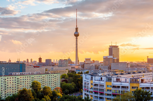 Berlin sunset cityscape view with television tower