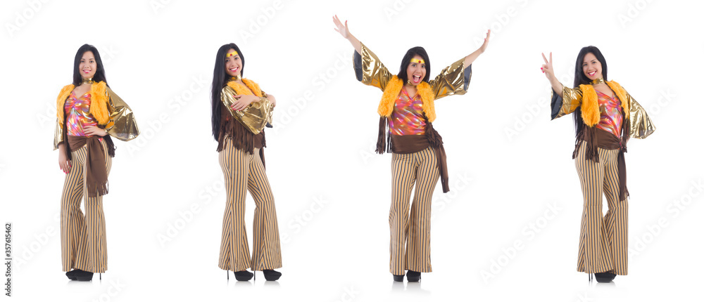 Fototapeta premium Girl in colourful latino dress isolated on white