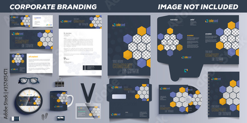 Set of Hexagon corporate identity and branding Stationary Vector Design 