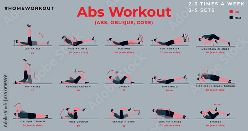 Upper body home workout vector illustration, shoulder, chest, arm, workout program