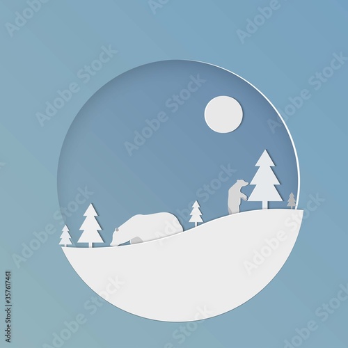 bear paper cut of merry christmas and happy new year.Vector illustration
