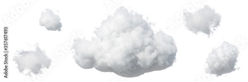 3d render. Abstract fluffy white clouds isolated on white background. Weather forecast symbol. Cumulus clip art set collection. Sky design elements set