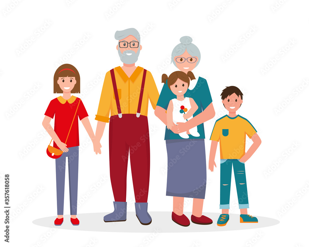 Smiling grandparents with grandchildren on white background. Smiling grandparents with grandchildren on white background.