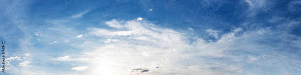 Blue sky panorama with cloud on a sunny day. Beautiful 180 degree panoramic image. Blue sky panorama with cloud on a sunny day. Beautiful 180 degree panoramic image.