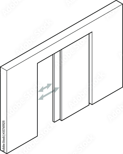 Line drawing of a bypass sliding door.
