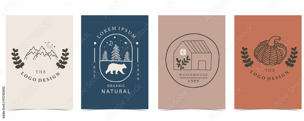 Collection of house background set with bear, flower,tree,pumpkin