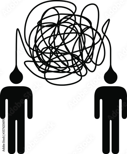 People icons interpersonal connection or rapport - squiggly chaotic messy line.