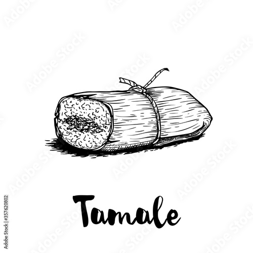 Hand drawn sketch style traditional mexican food tamale. Retro craft mexican cuisine vector illustration. Best for restaurant menu designs, flyers and banners.