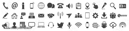 Set grey contact icons, communication signs - vector