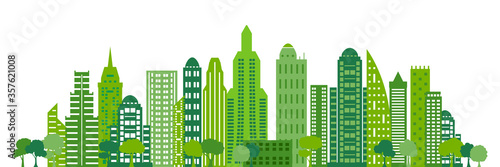 Green city silhouette, cityscapes - vector