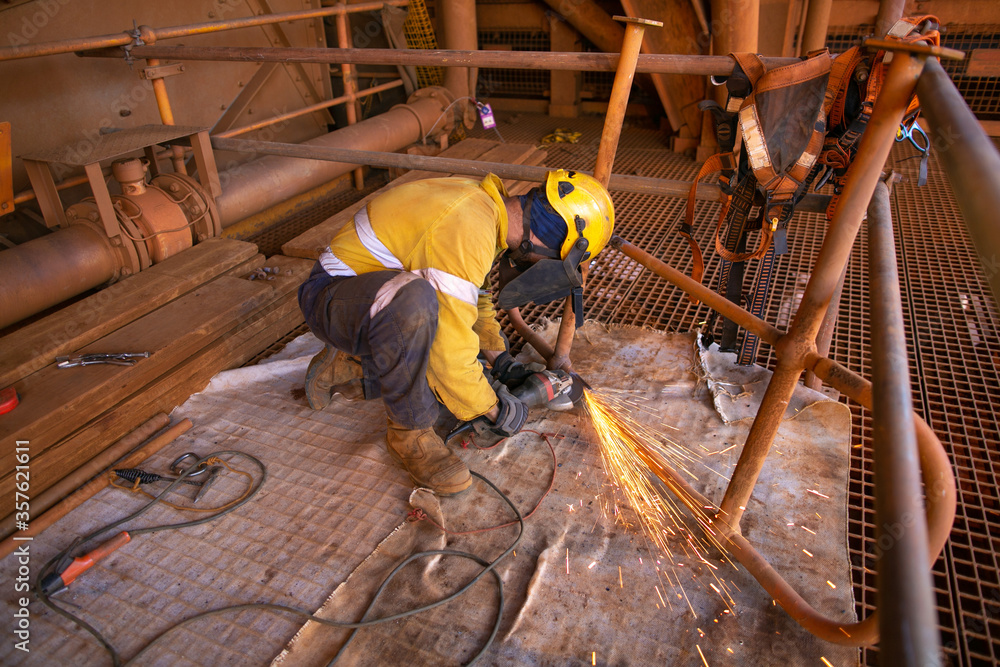 Safety practices construction worker wearing safety hard hat and clear