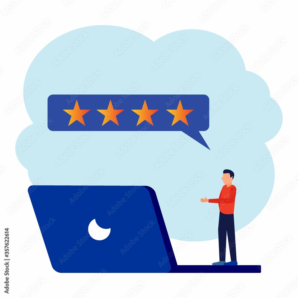Vector illustration, business people in the star pressing menu, customer review ratings, different people give ratings and feedback ratings, support for business satisfaction.