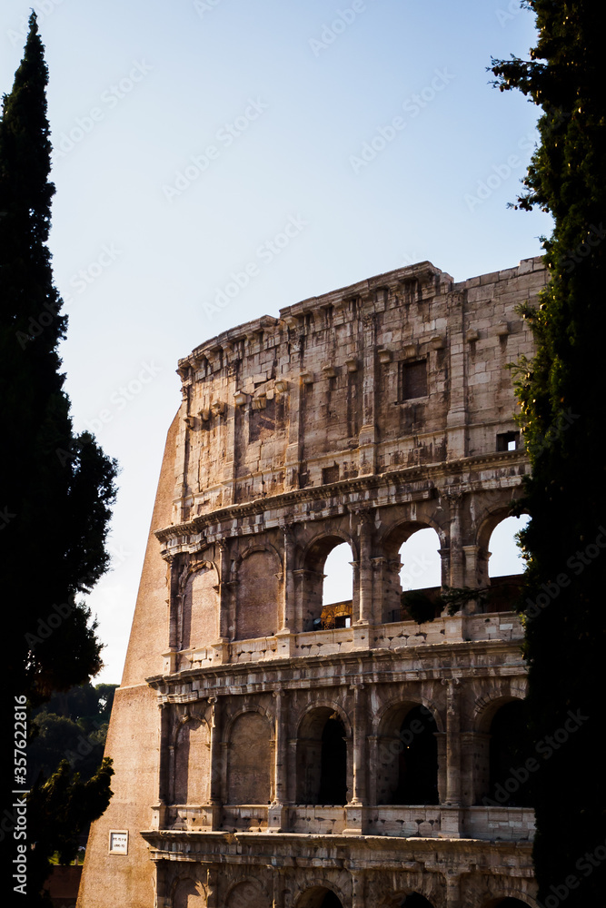 Sun light on the beautiful Coliseum in Rome