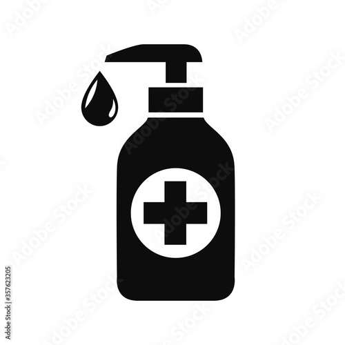 Antiseptic icon, hand sanitizers. Alcohol rub sanitizers kill most bacteria from hands and stop viruses. Sanitizer bottle, wall mounted container, liquid soap icon - vector
