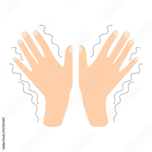 Tremor, trembling. Symptom of disease, sensitivity to cold, anxiety or fear. Muscle twitching. Hand with nails. Flat vector stock illustration isolated on white background.