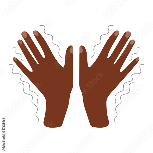 Tremor, trembling. Symptom of disease, sensitivity to cold, anxiety or fear. Muscle twitching. Hand with nails. Flat vector stock illustration isolated on white background.