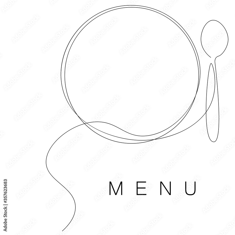 Menu restaurant with plate and spoon line drawing, vector illustration Menu restaurant with plate and spoon line drawing, vector illustration