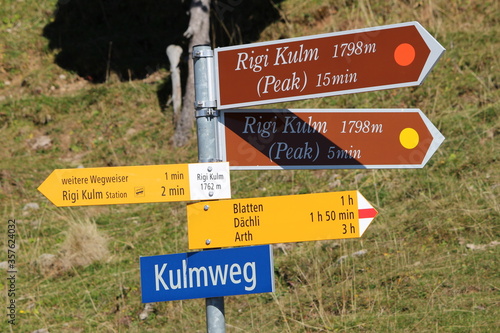 Street name sign board at Rigi Kulm, Switzerland. © tanmoythebong