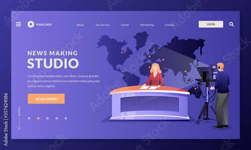 News making, television studio. TV breaking news broadcasting, vector illustration. Media show entertainment concept