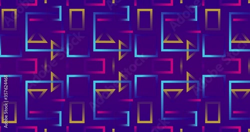 Minimal geometric purple background seamless pattern. Square and triangle. Loop animation 4K