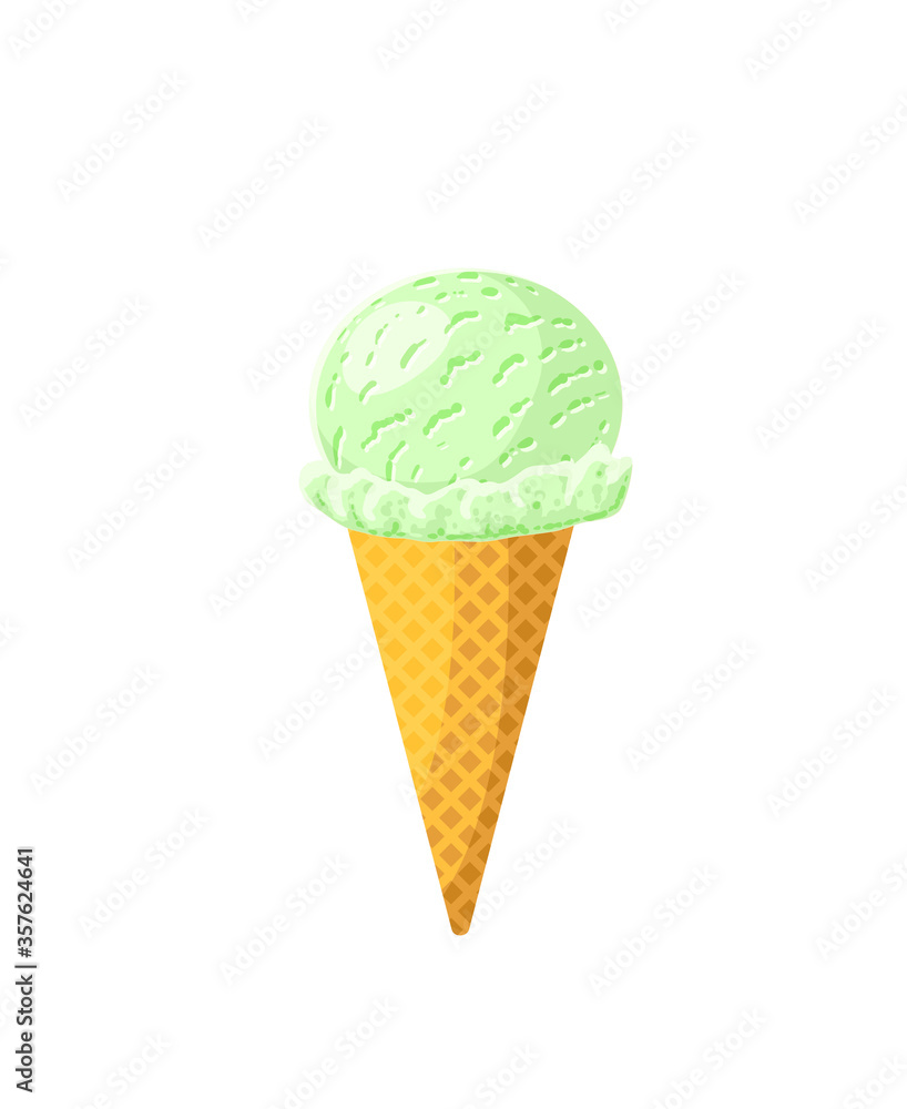 Mint ice cream cone. Design template for AD, promo, menu, flyer. Vector illustration cartoon icon isolated on white background. Mint ice cream cone. Design template for AD, promo, menu, flyer. Vector illustration cartoon icon isolated on white background.