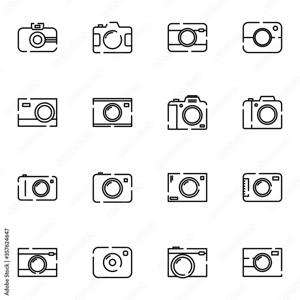 Camera, shutter, photograph icon set. Simple studio camera outline icon sign concept. Camera, shutter, photograph icon set. Simple studio camera outline icon sign concept.