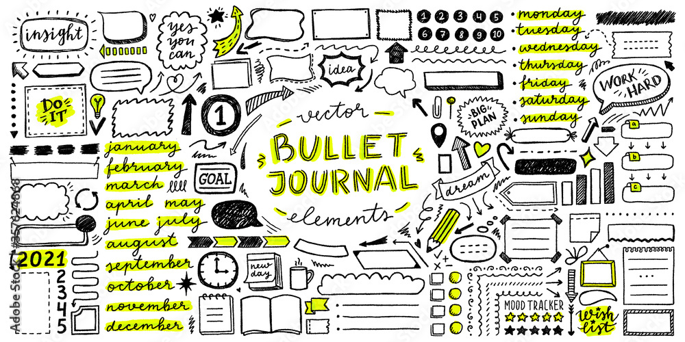 vector set of elements for bullet journal - obrazy, fototapety, plakaty 