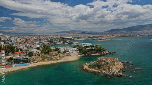 Fototapeta Naklejka Na Ścianę i Meble -  Aerial drone ultra wide photo of famous seascape of Marina Zeas, Piraeus, Attica, Greece