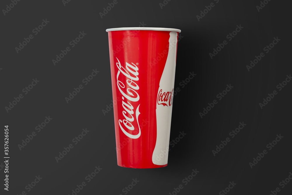 BANGKOK, THAILAND - June 10, 2020: Zero Coca-cola paper cup on black ...