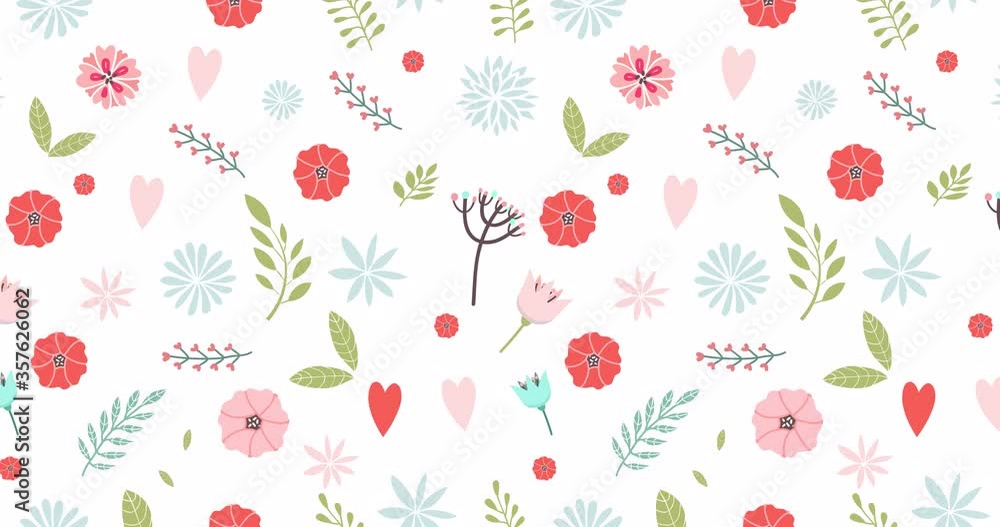 custom made wallpaper toronto digitalVector floral pattern in doodle style with flowers and leaves on white background. Gentle, spring floral background. Loop animation 4K