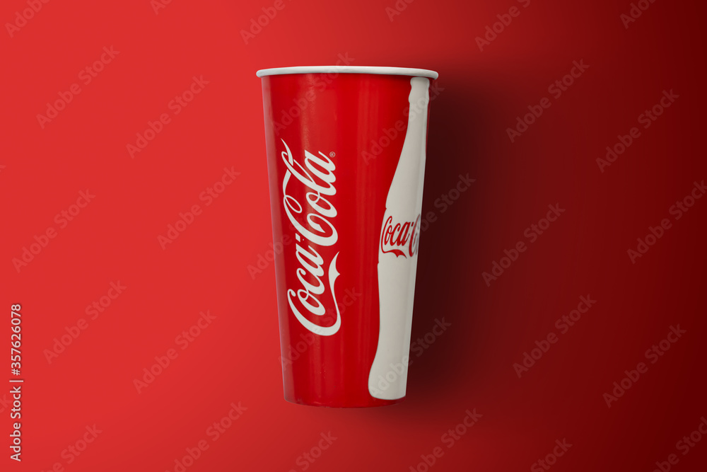BANGKOK, THAILAND - June 10, 2020: Zero Coca-cola paper cup on red ...