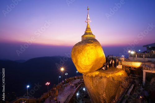 Kyaiktiyo Pagoda or Golden Rock, It's the third most important Buddhist pilgrimage site in Myanmar photo