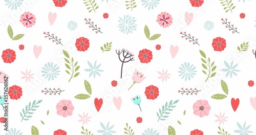 Wallpaper Mural Vector floral pattern in doodle style with flowers and leaves on white background. Gentle, spring floral background. Loop animation 4K Torontodigital.ca