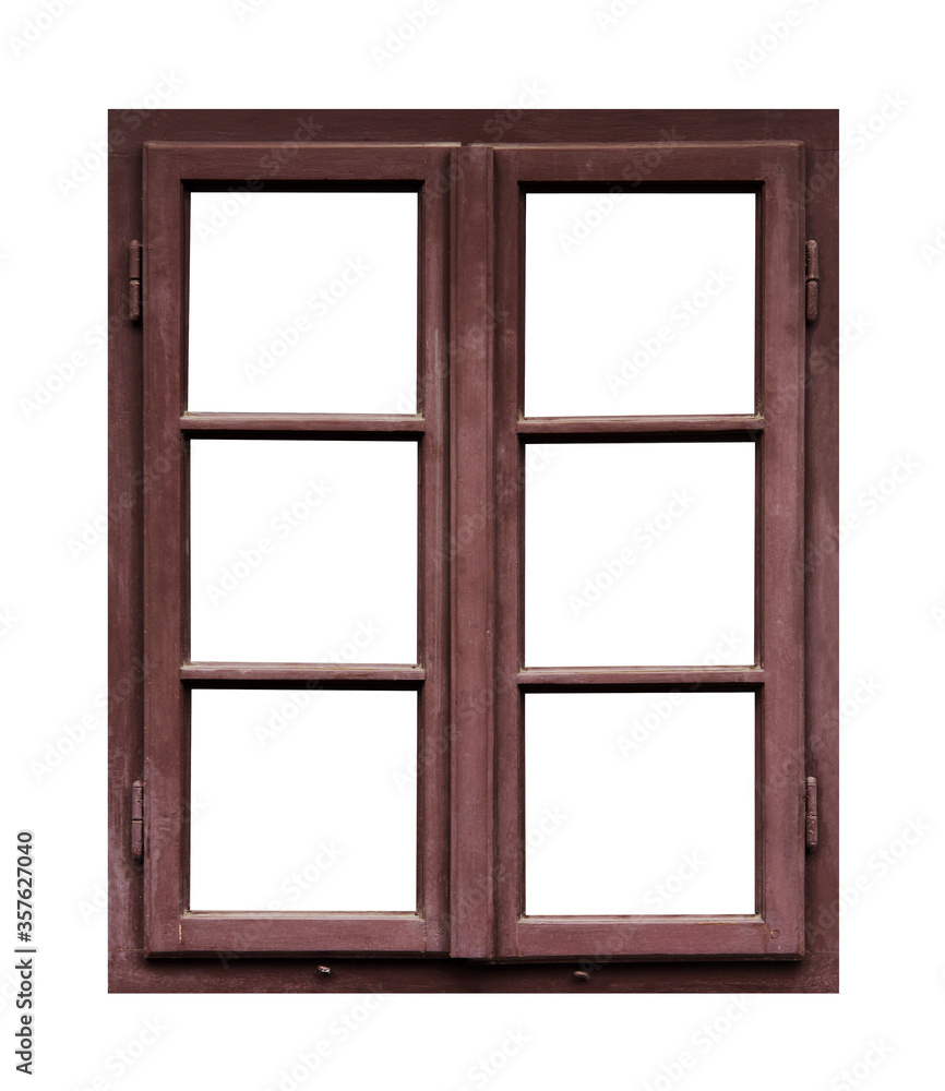 Old brown wooden window on white background Old brown wooden window on white background