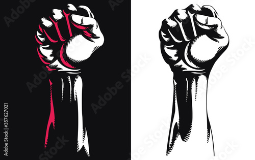 Silhouette raised fist hand clenched protest punch vector icon logo illustration isolated on white background photo