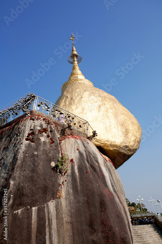 Kyaiktiyo Pagoda or Golden Rock, It's the third most important Buddhist pilgrimage site in Myanmar photo