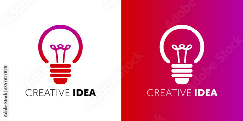 Stylized set of vector lightbulbs. Collection colorful logotypes. New idea symbols. Flat bright cartoon bulbs. White and orange colors. Orange sign. Idea icon. Circle logo.