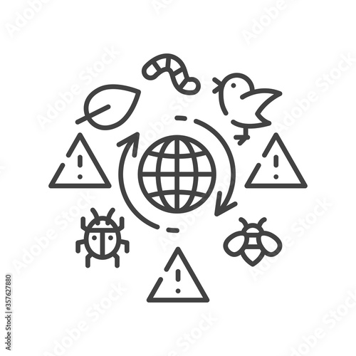 Biodiversity loss black line icon. Extinction animal species. Environmental problems. Sign for web page, app. UI UX GUI design element. Editable stroke.