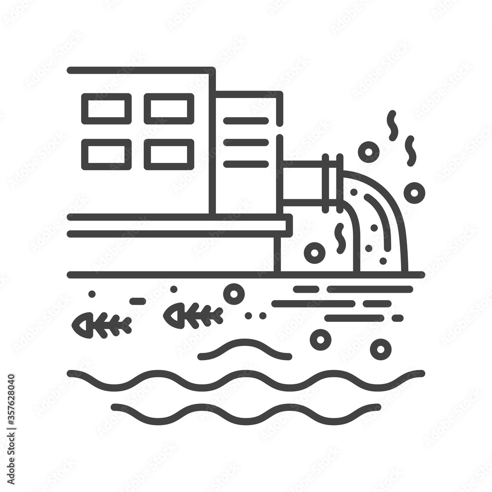 Water pollution black line icon. Environmental problems. Sign for web page, app. UI UX GUI design element. Editable stroke. Water pollution black line icon. Environmental problems. Sign for web page, app. UI UX GUI design element. Editable stroke.
