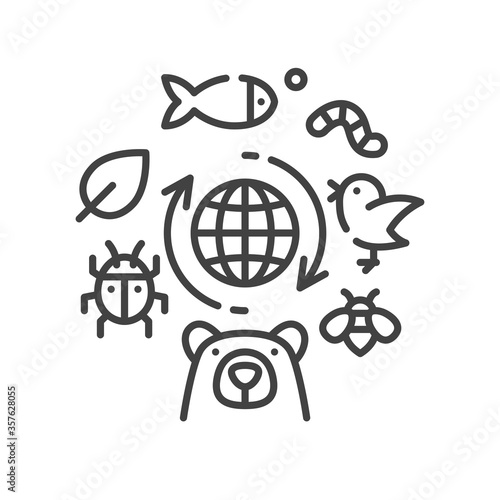 Biodiversity black line icon. Environmental protection. Sign for web page, app. UI UX GUI design element. Editable stroke.