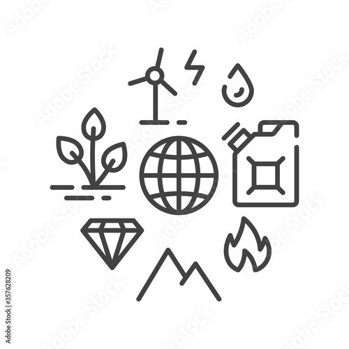 Natural resources black line icon. Sign for web page, app. UI UX GUI design element. Editable stroke.