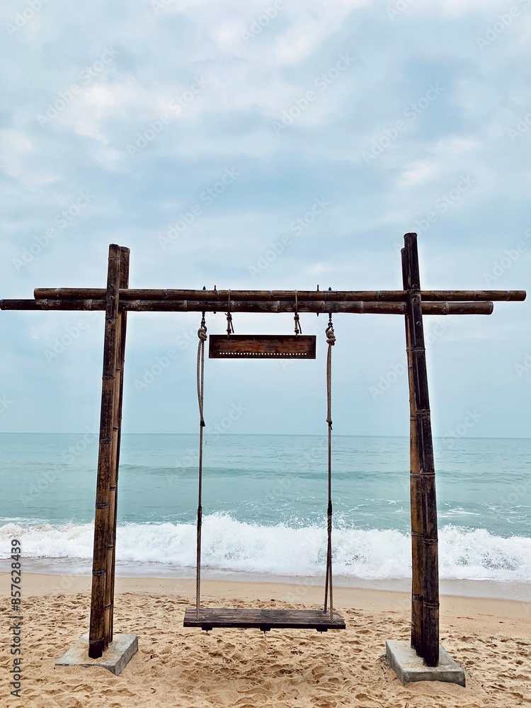 wooden bridge on the beach in the tropical country in Asia wooden bridge on the beach in the tropical country in Asia