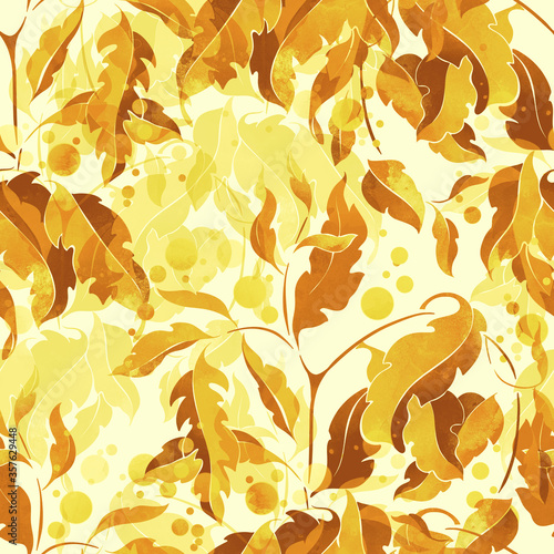 grass and leaves seamless pattern