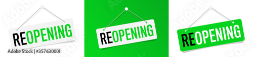 Reopening on green door sign hanging