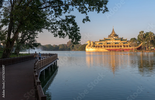 The Karaweik is a famous icon along Kandawgyi Lake's shores, Yangon, Myanmar