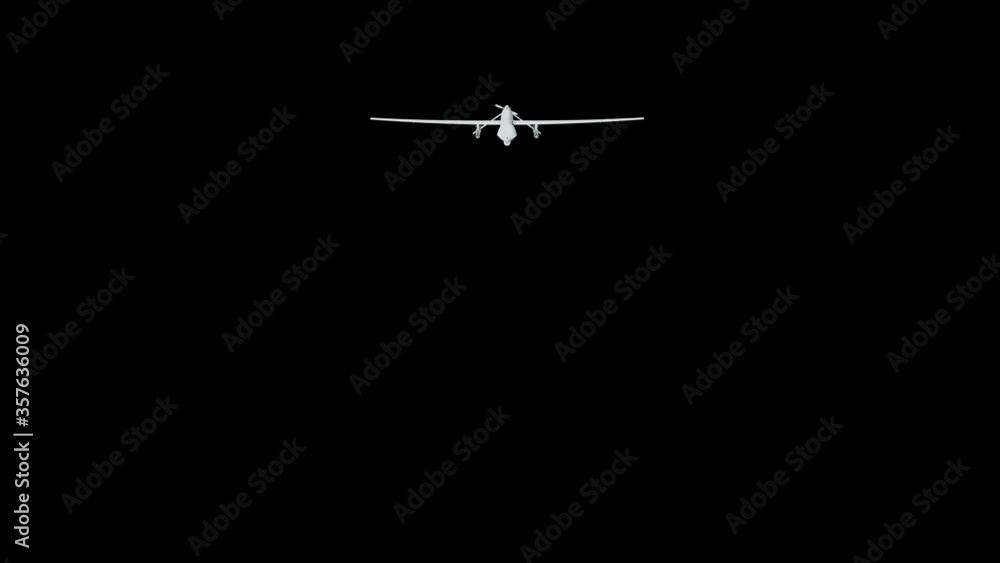 Flying drone in white on a black background 4k Flying drone in white on a black background 4k