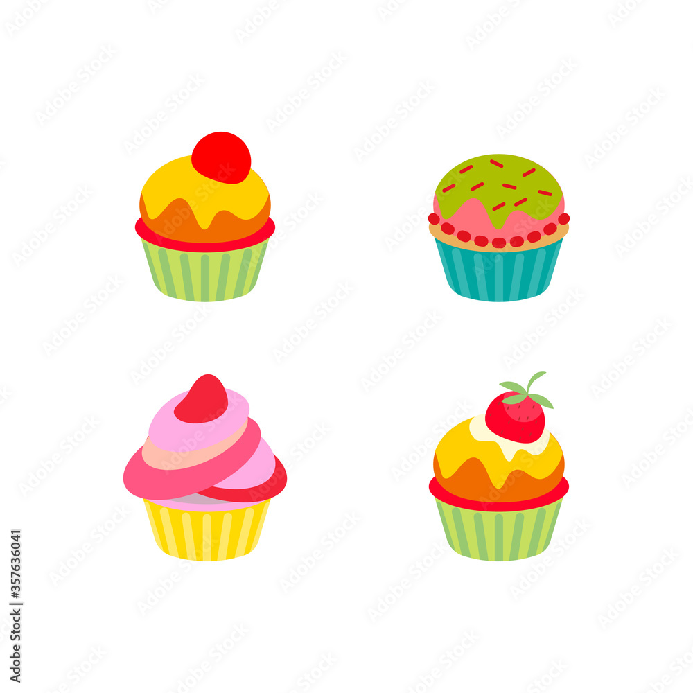 Little delicious cupcakes vector set isolated on white background flat Little delicious cupcakes vector set isolated on white background flat