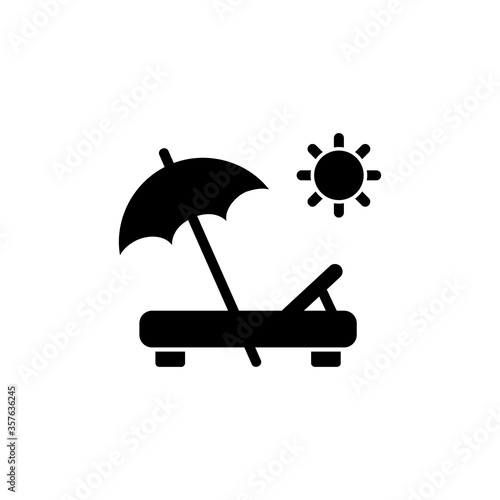 Beach umbrella and lounger icon outline. Vector on isolated white background. Eps 10