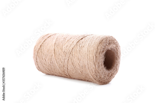 Hemp jute rope isolated on white background. Natural thread, eco friendly product